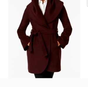 T Tahari Burgundy Wrap Shawl Wool Blend Coat Women’s XL, $100